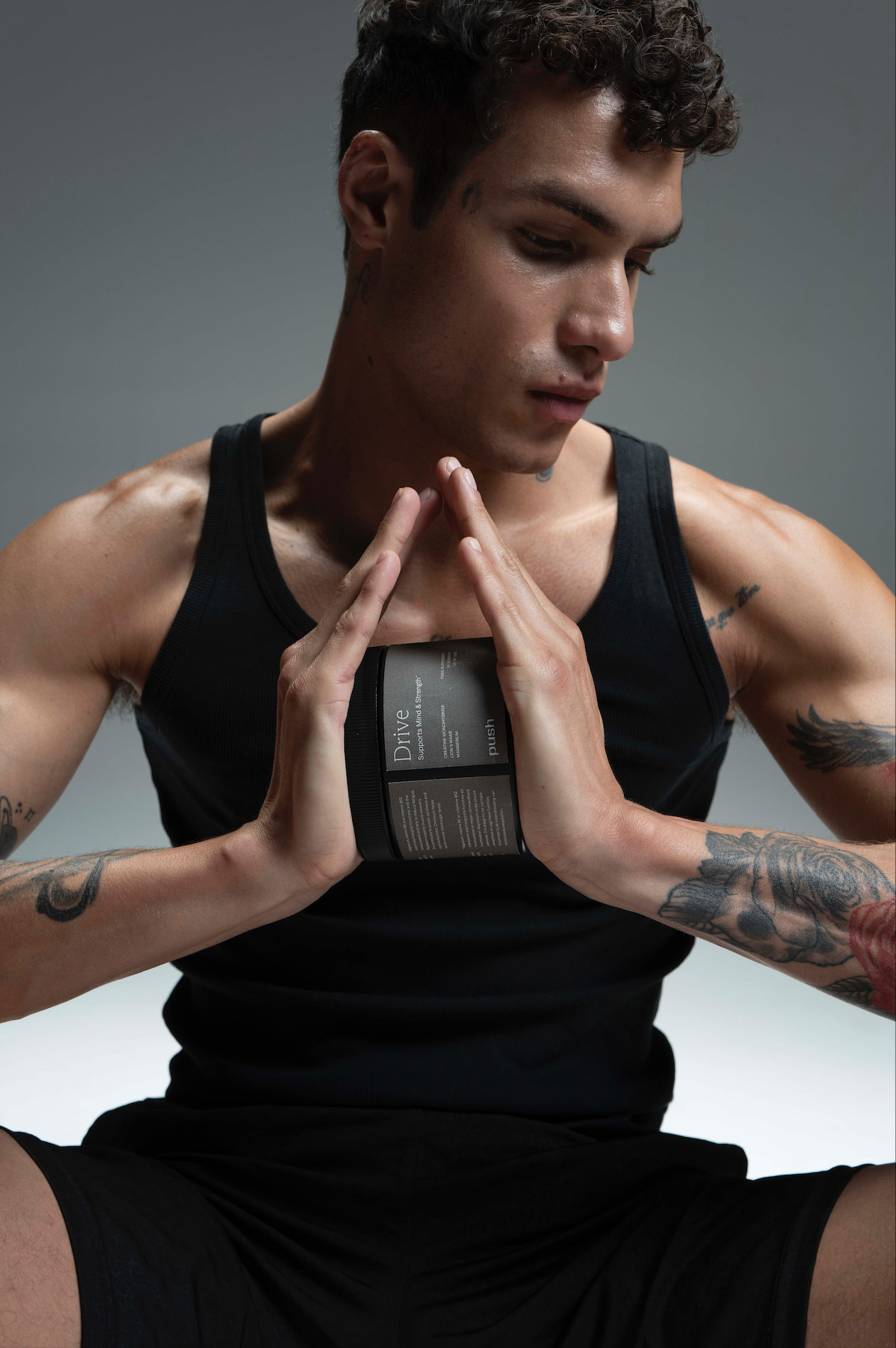 Push Drive supplement in a gym - Daily creatine ritual for strength and endurance.